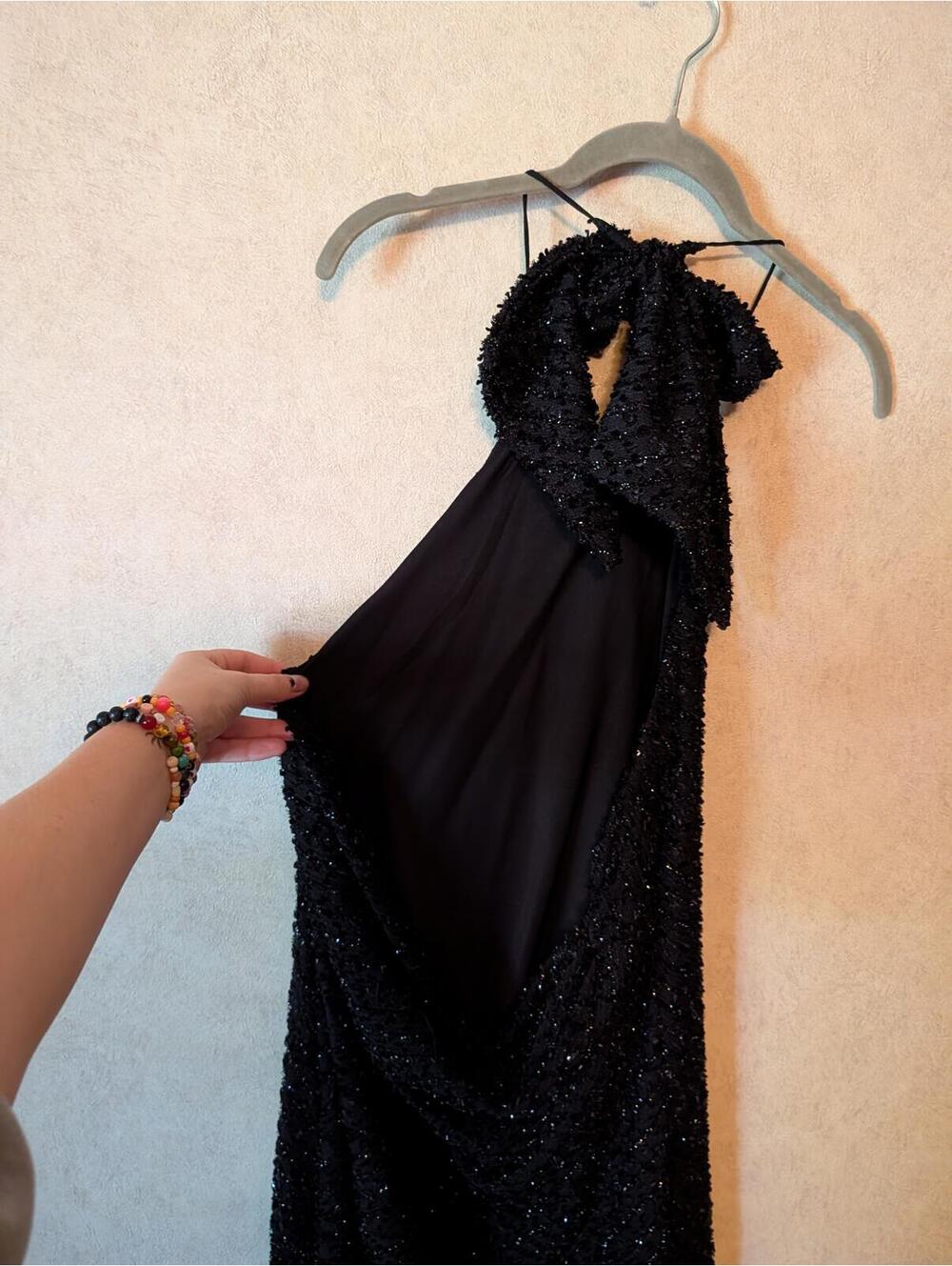 NBD black floral halterneck mini formal dress sz S - Picture 4 of 6